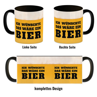 Ich wünschte das wäre ein Bier Kaffeebecher Henkel und Innenseite Schwarz mit Bier Motiv