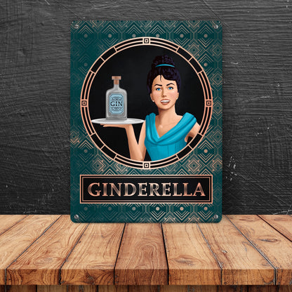 Ginderella Gin Metallschild XL in 21x28 cm für Gin-Liebhaber