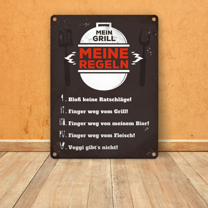 Mein Grill meine Regeln Blechschild in 15x20 cm