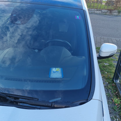 Schutzengel beim Autofahren Parkscheibe mit Eiskratzer und 2 Einkaufswagenchips