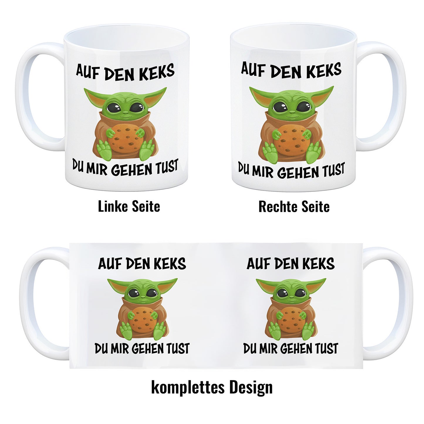 Baby-Alien Kaffeebecher mit Spruch Auf den Keks du mir gehen tust