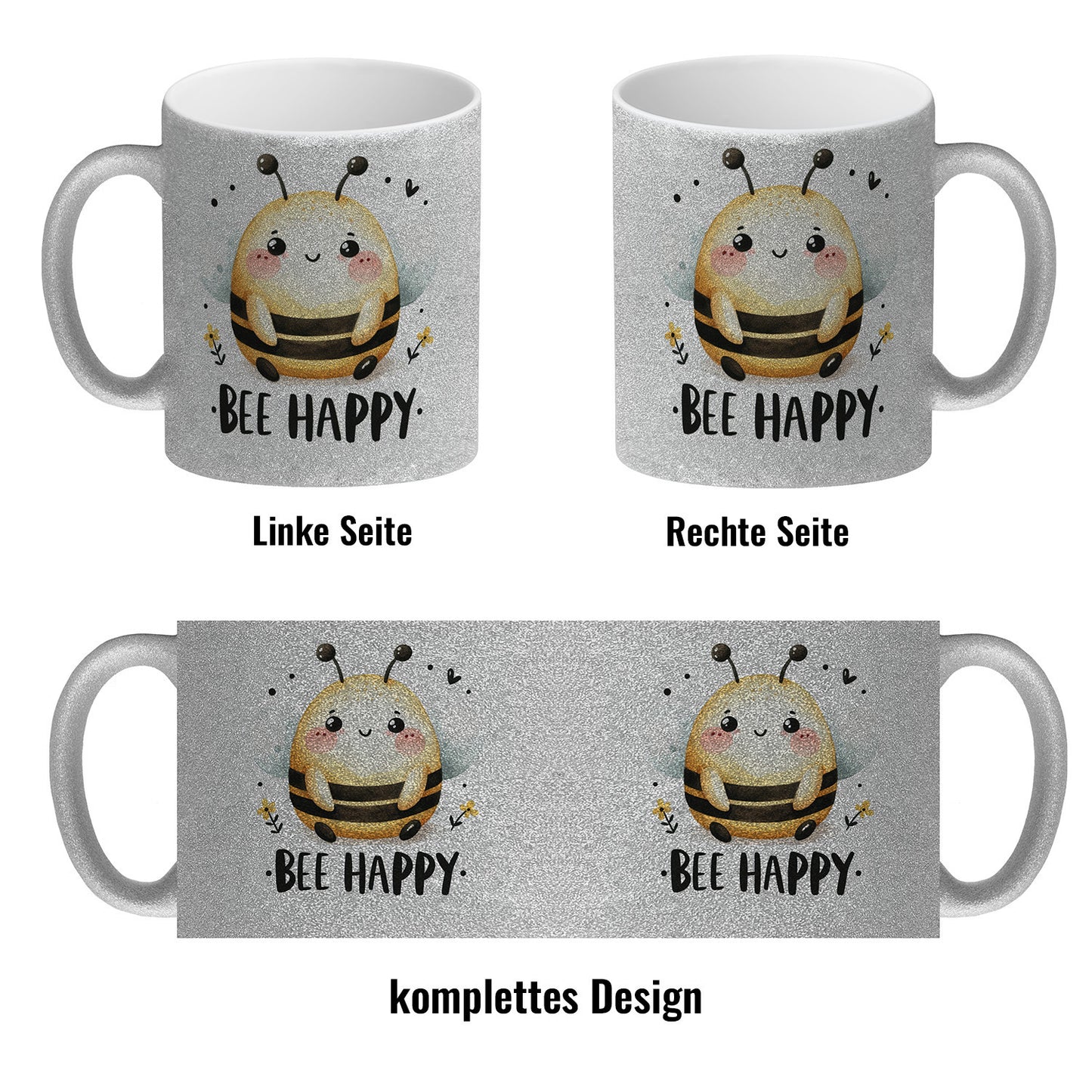 Biene Bee Happy Glitzer-Kaffeebecher