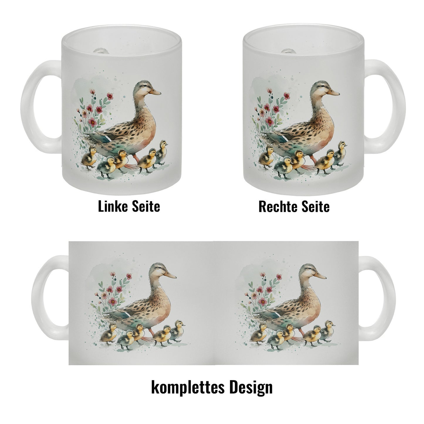 Ente mit Küken Glas Tasse