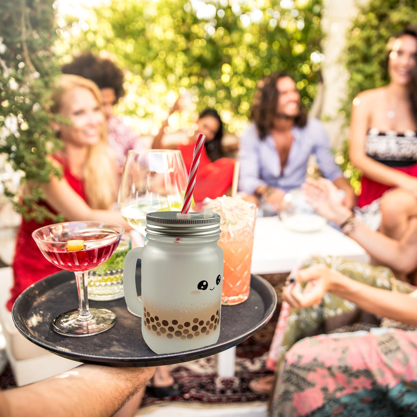 Bubble Tea Mason Jar Henkel Trinkglas mit Deckel in orange