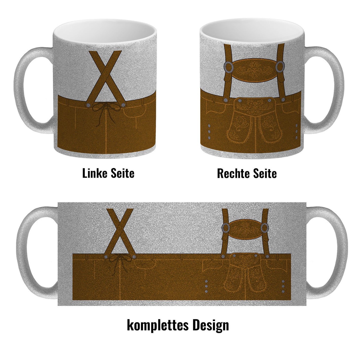 Lederhosen-Motiv Glitzer-Kaffeebecher