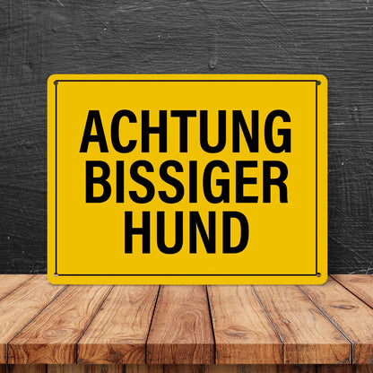 Metallschild XL mit Spruch: Achtung bissiger Hund