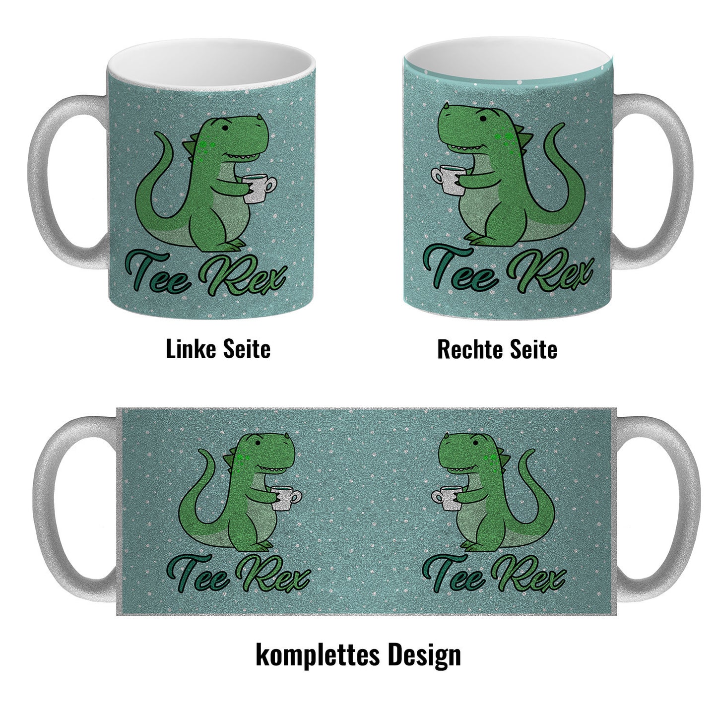 Tee Rex Glitzer-Kaffeebecher mit Dinosaurier mit Tasse Motiv