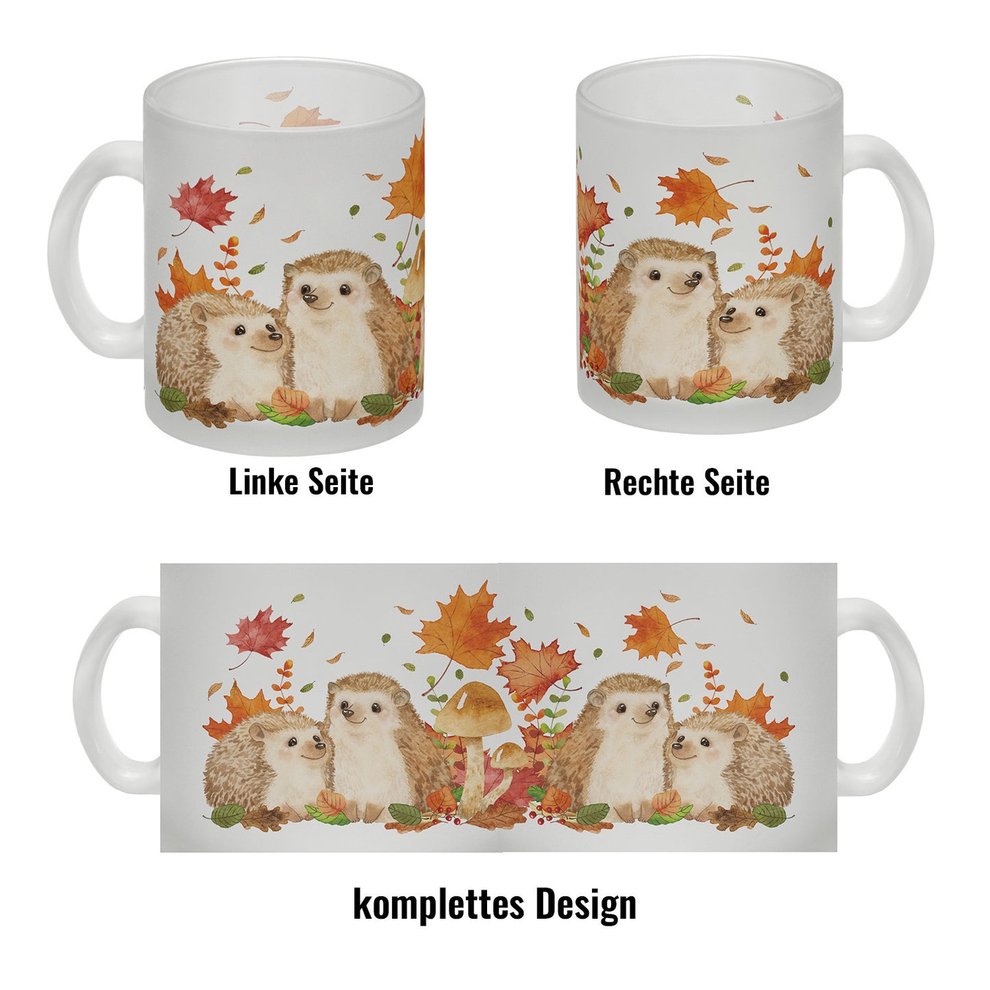 Igel im Herbst Glas Tasse im Aquarell Stil