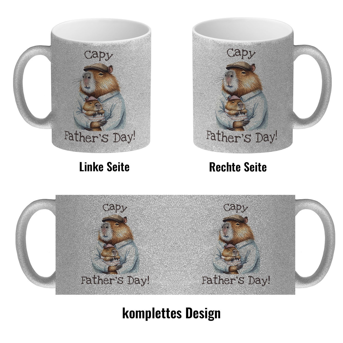 Capybara-Papa Aquarell-Optik Glitzer-Kaffeebecher mit Spruch Capy Father's Day