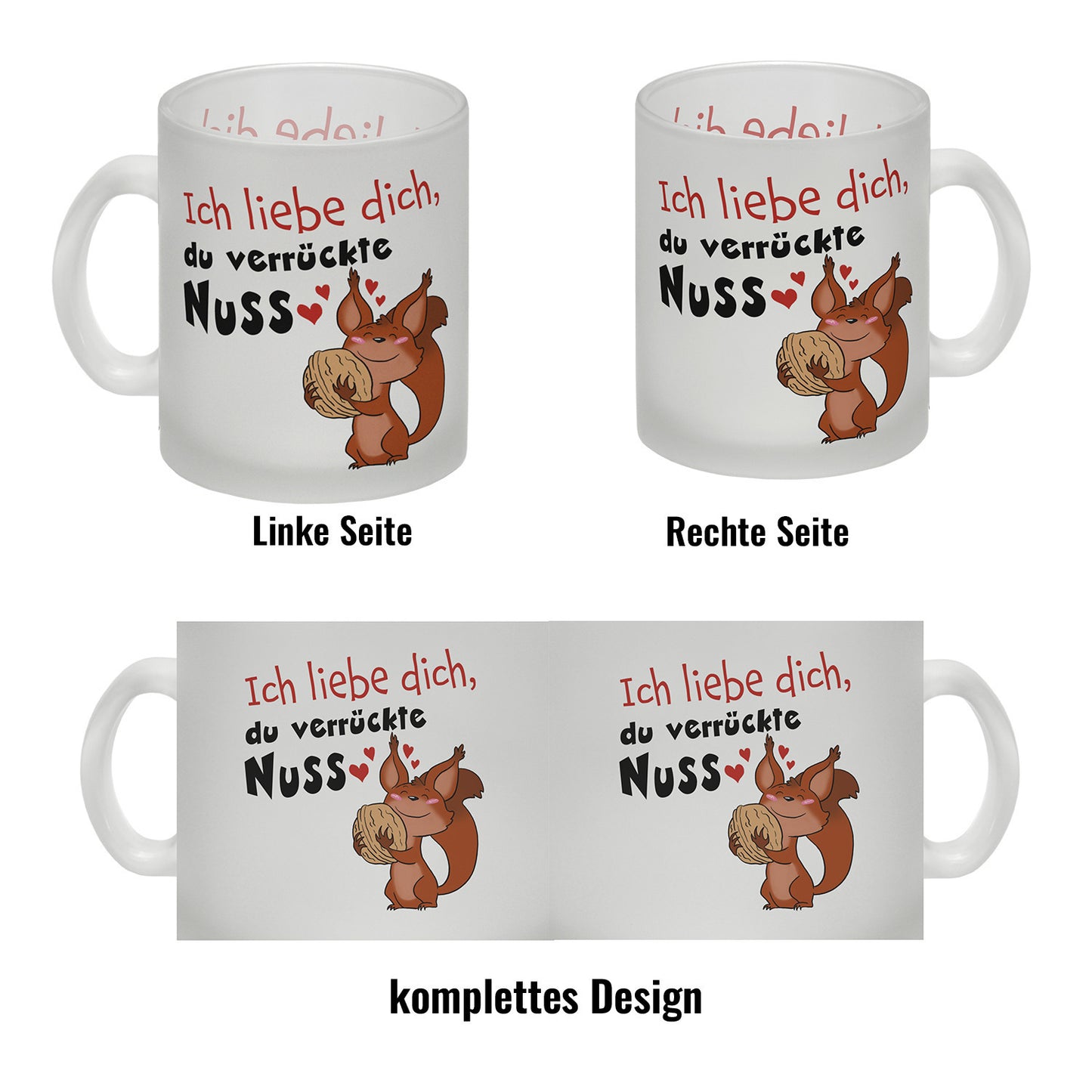 Ich liebe dich verrückte Nuss Glas Tasse mit süßem Eichhörnchen