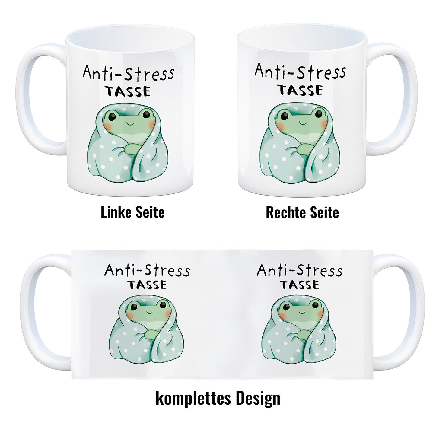 Frosch in blauer Decke mit Spruch Anti-Stress Tasse