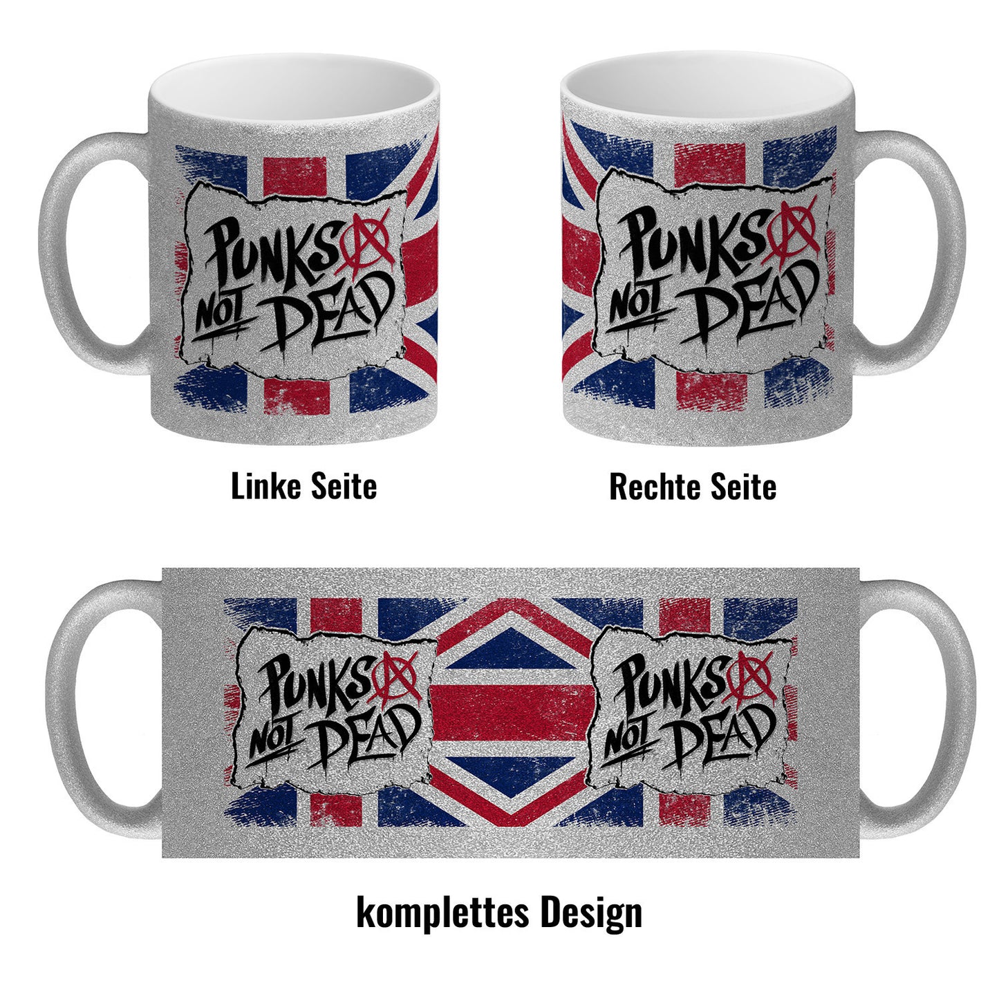 Punks not Dead Union Jack Glitzer-Kaffeebecher