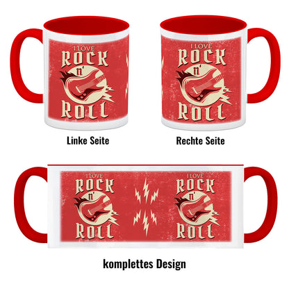 I Love Rock 'n' Roll Kaffeebecher Rot mit Gitarren Motiv