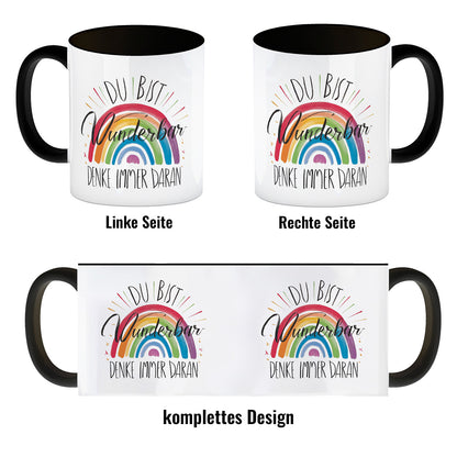 Regenbogen Kaffeebecher in schwarz - Du bist wunderbar