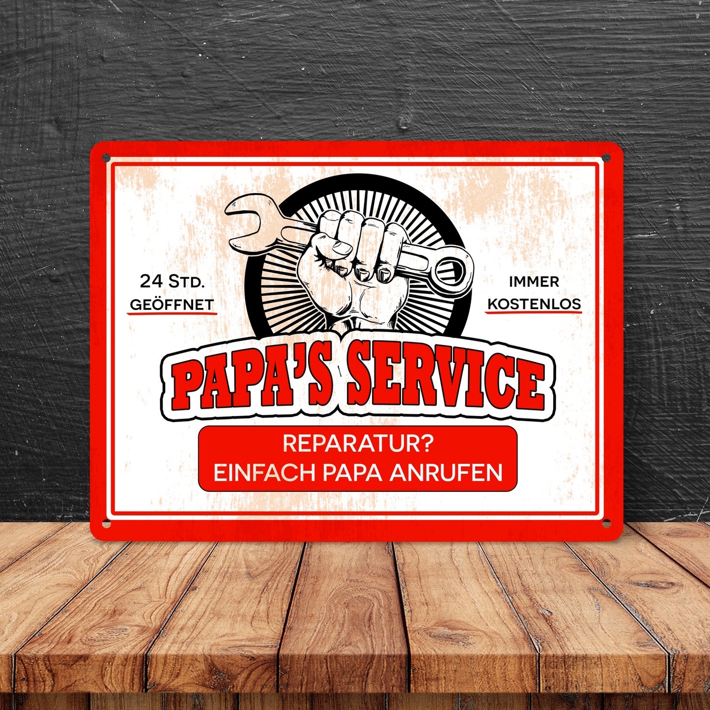 Papa's Service Metallschild XL in 21x28 cm mit Werkstattmotiv