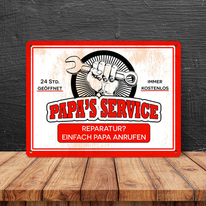 Papa's Service Metallschild XL in 21x28 cm mit Werkstattmotiv