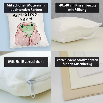 Frosch in rosa Decke Kuschelkissen mit Spruch Anti-Stress Kuschelkissen