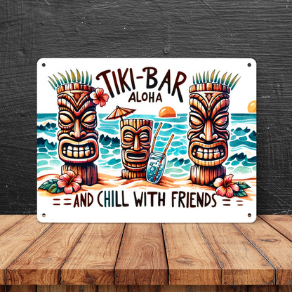 Tiki-Bar Aloha Metallschild XL in 21x28 cm mit Spruch and chill with friends