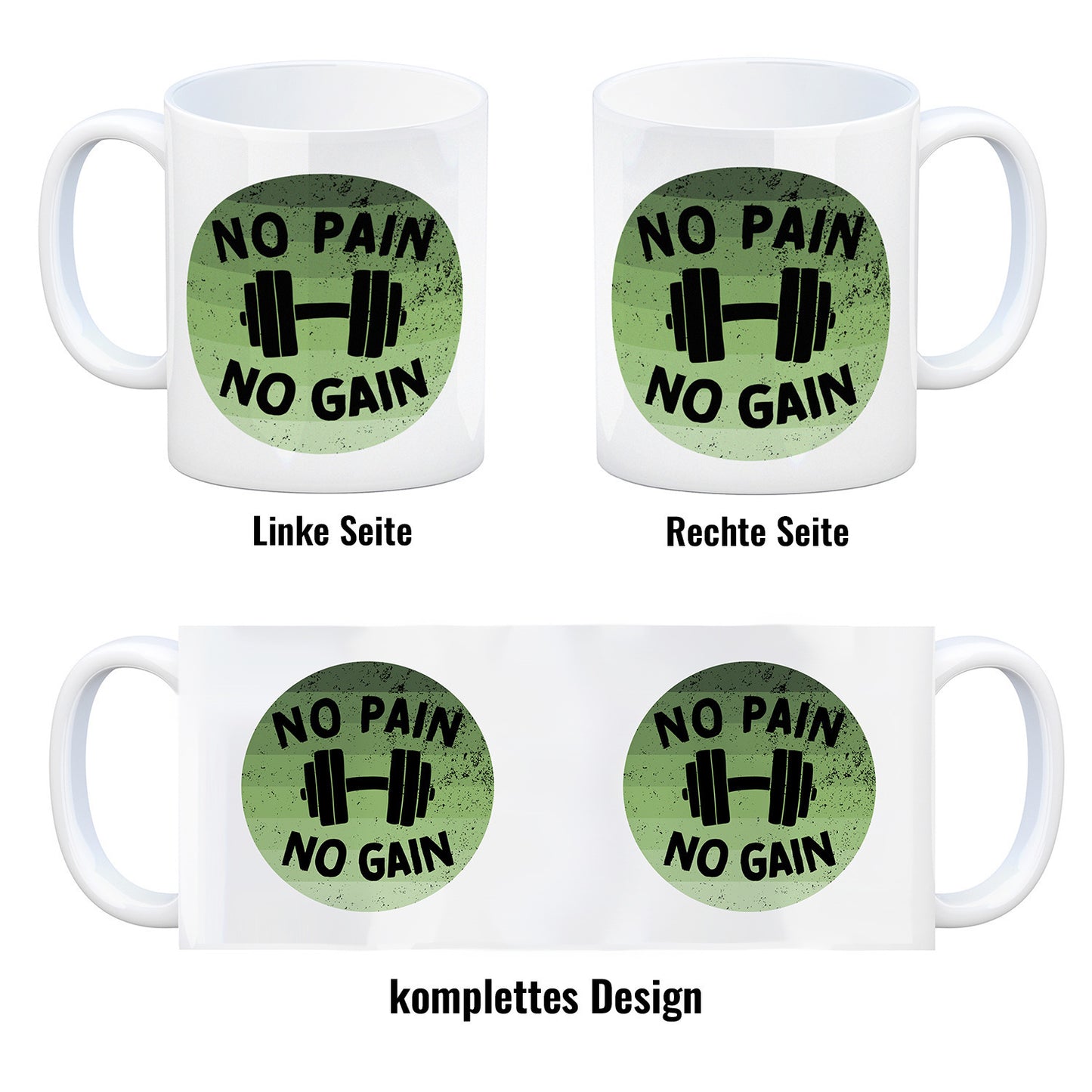 No pain no gain Fitness Kaffeebecher mit Hantel