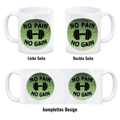 No pain no gain Fitness Kaffeebecher mit Hantel