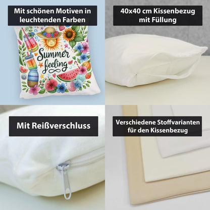 Sonne und Sommer Kuschelkissen mit Spruch Summer feeling