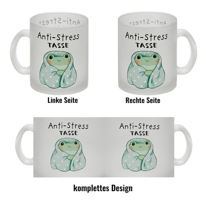 Frosch in blauer Decke mit Spruch Anti-Stress Tasse