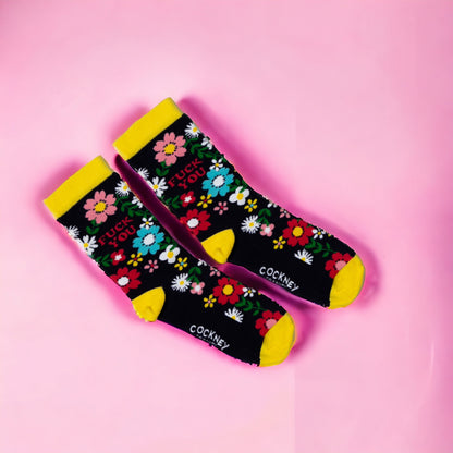 Fuck you Socken Funsocken Blumen Strümpfe in 37-42 im Paar