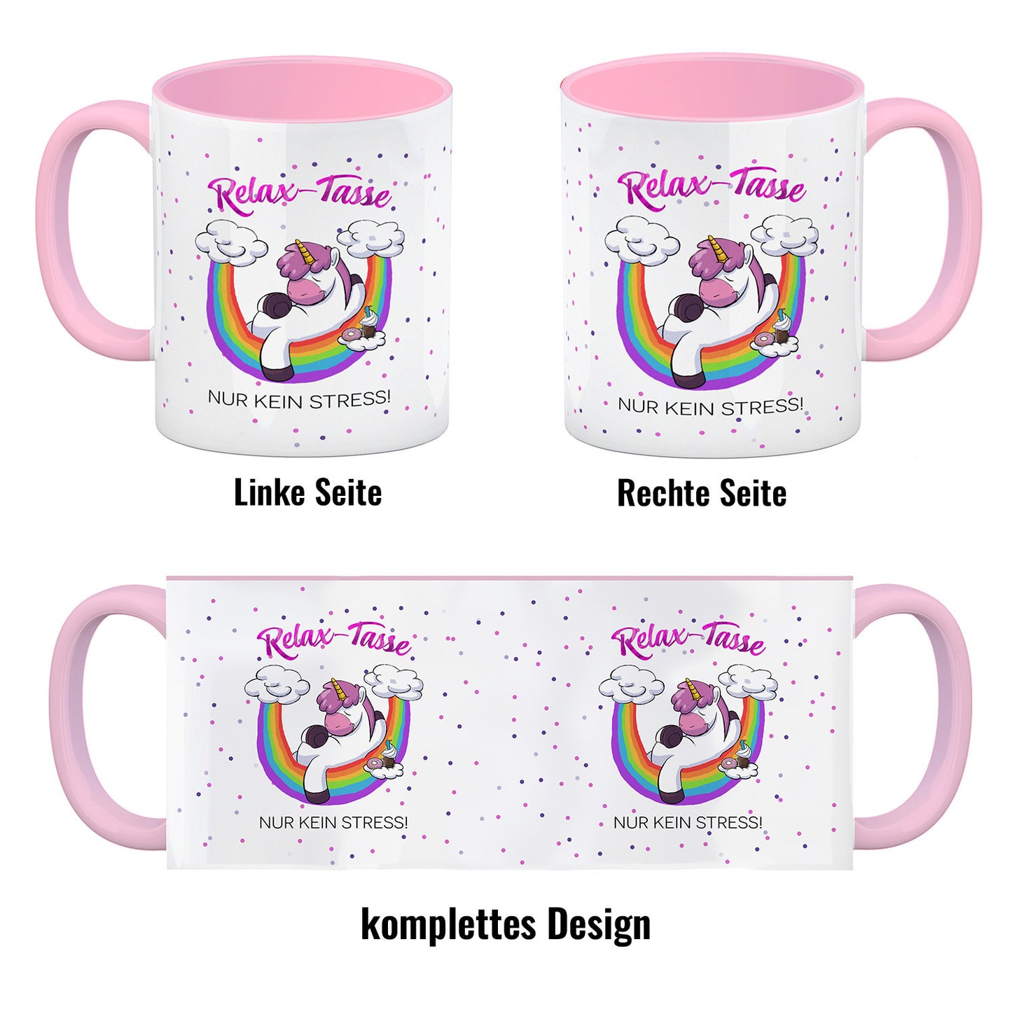 Relax-Tasse Einhorn mit Regenbogen Kaffeebecher Rosa