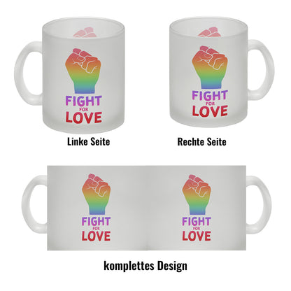 Fight for Love Glas Tasse mit Faust in Regenbogenfarben