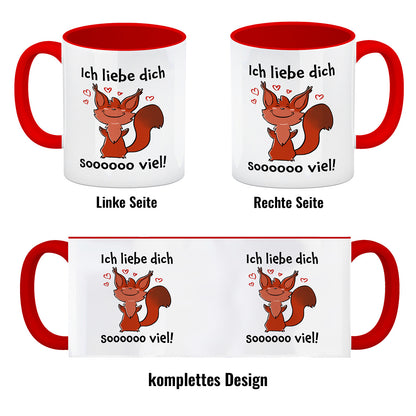 Ich liebe dich soooooo viel Kaffeebecher Rot mit niedlichem Eichhörnchen