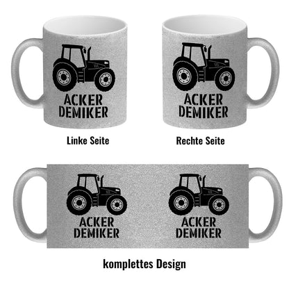 Traktor Glitzer-Kaffeebecher mit Spruch Ackerdemiker