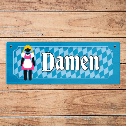 Damen Toilette Metallschild auf bayrische Art mit Dirndl