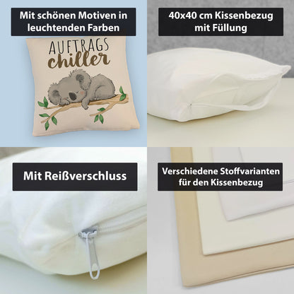 Schlafender Koala Kissen mit Leinenoptik mit Spruch Auftragschiller