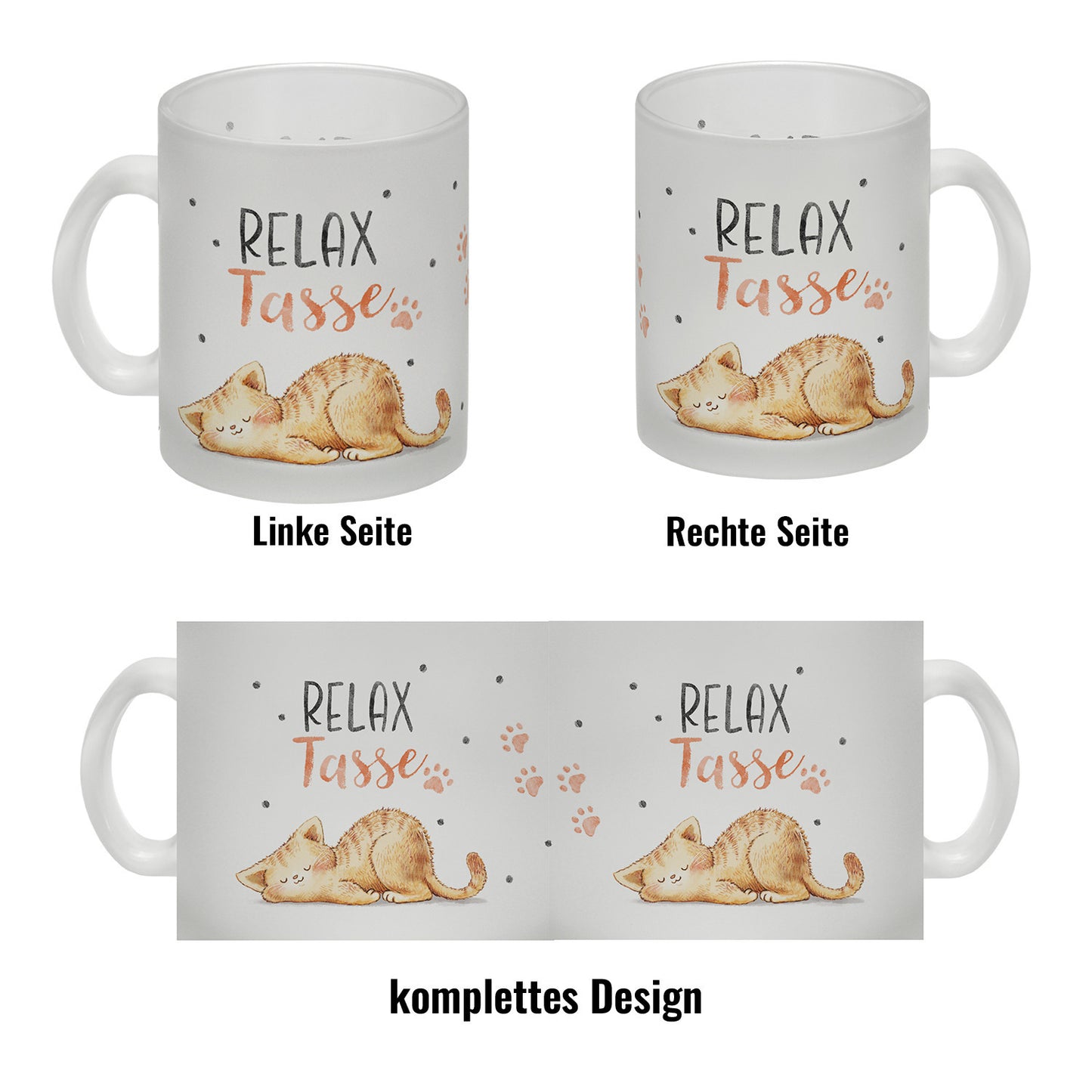 Relaxte Katze Glas Tasse mit Spruch Relax Tasse