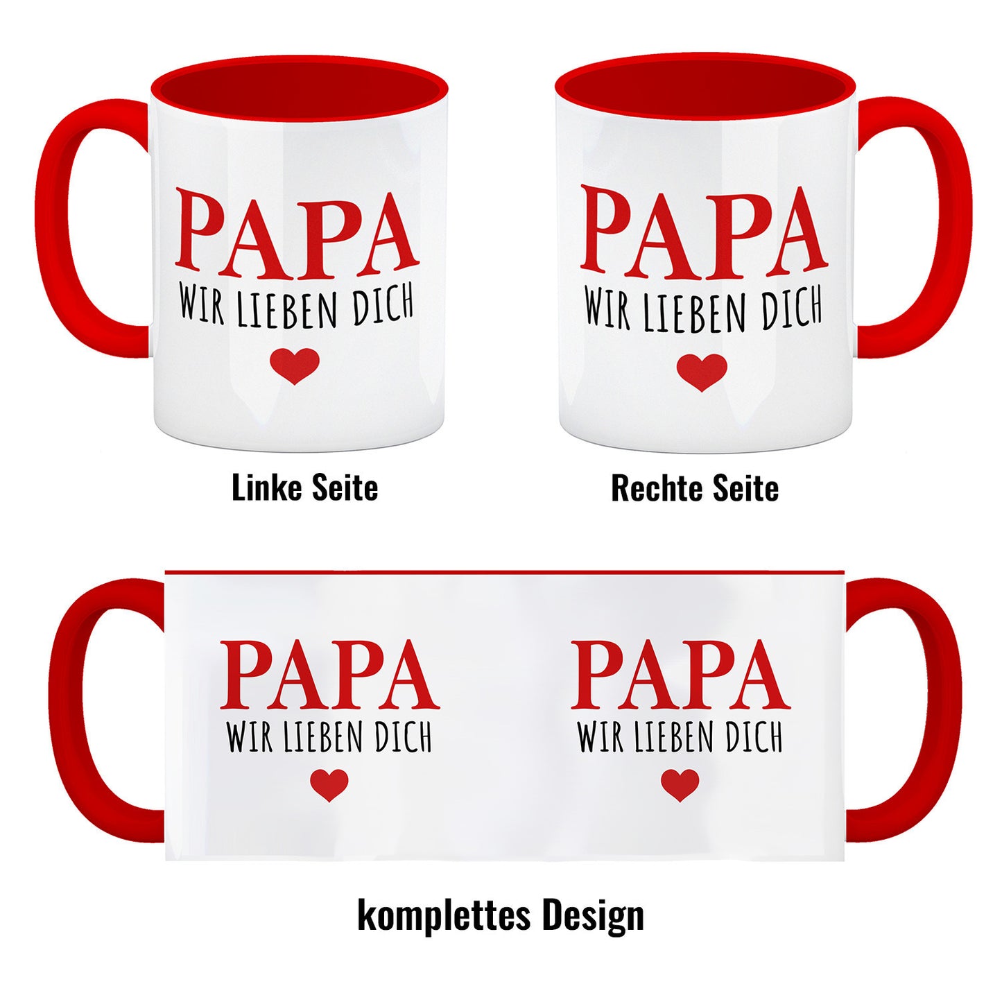 Papa wir lieben dich Kaffeebecher in rot in rot mit Herz