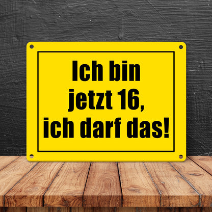 Warnschild Metallschild in 15x20 cm mit Spruch Ich bin jetzt 16 ich darf das