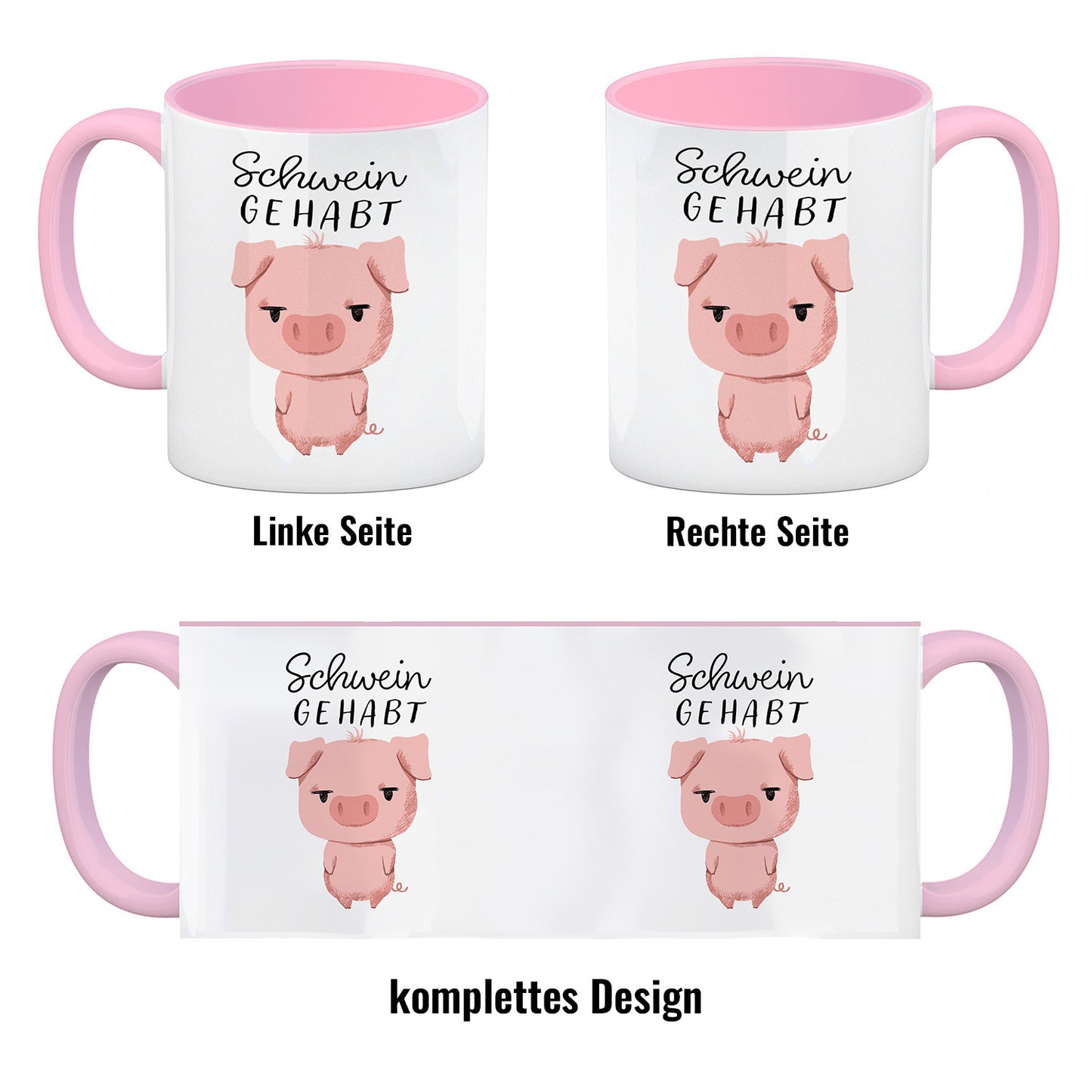 Ferkel Kaffeebecher in rosa mit Spruch Schwein gehabt