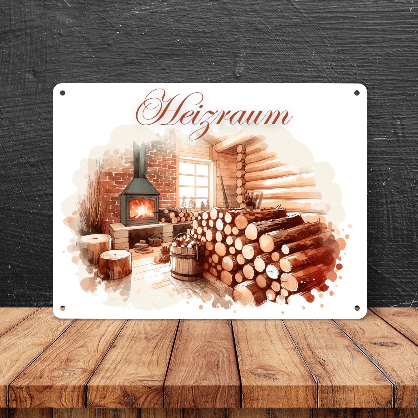 Heizraum Metallschild XL in 21x28 cm mit Spruch Heizraum