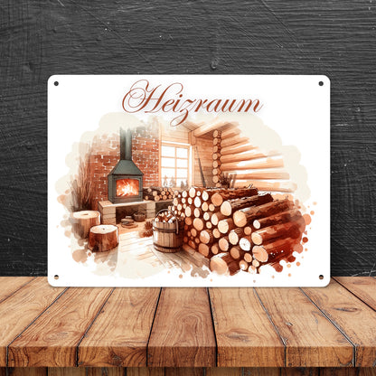 Heizraum Metallschild XL in 21x28 cm mit Spruch Heizraum