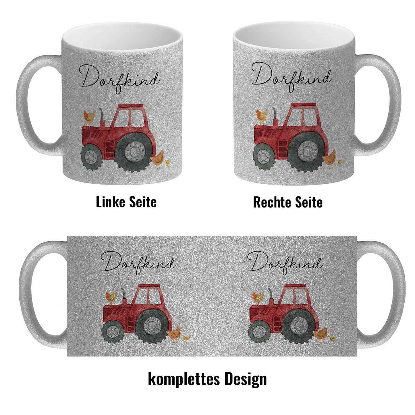 Dorfkind roter Traktor Glitzer-Kaffeebecher