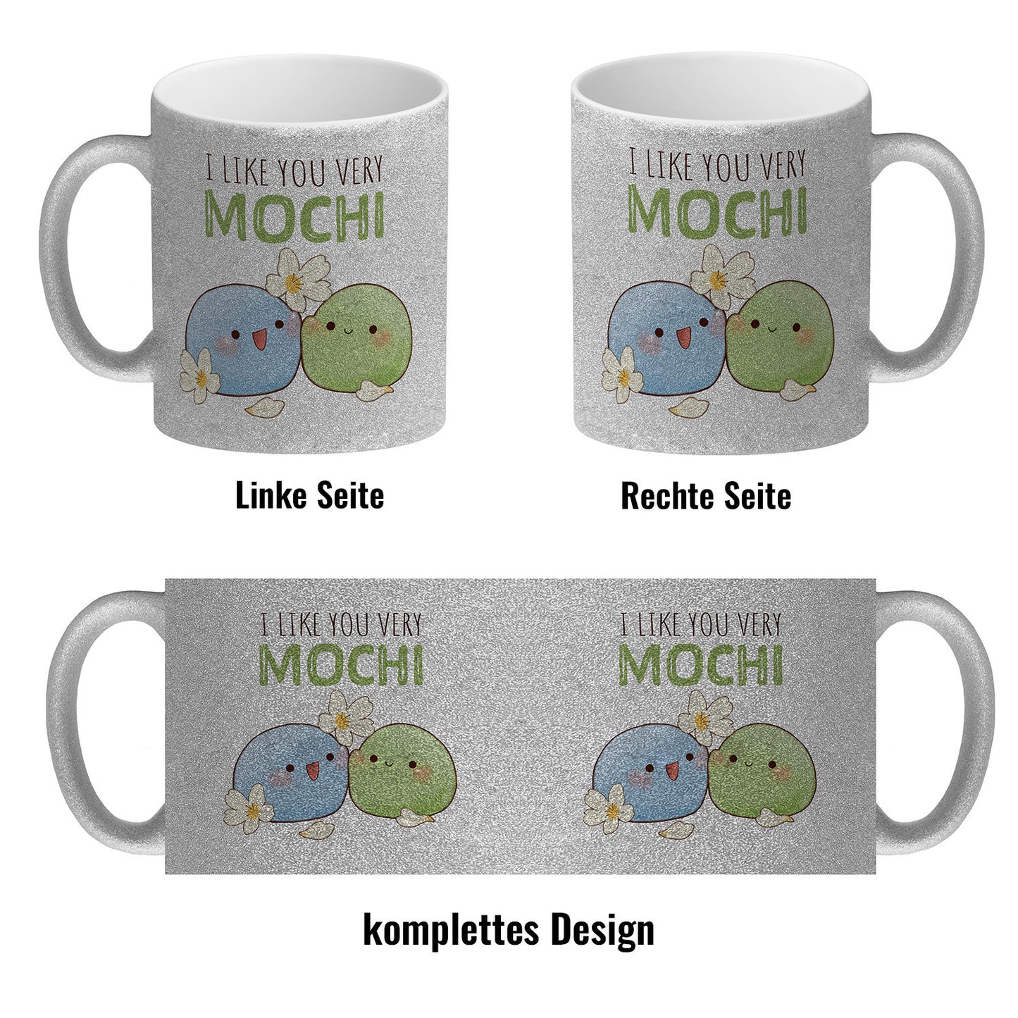 Mochi Freunde Glitzer-Kaffeebecher mit Spruch I like you very Mochi