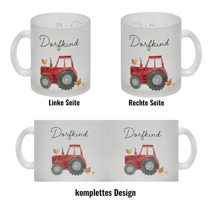 Dorfkind roter Traktor Glas Tasse