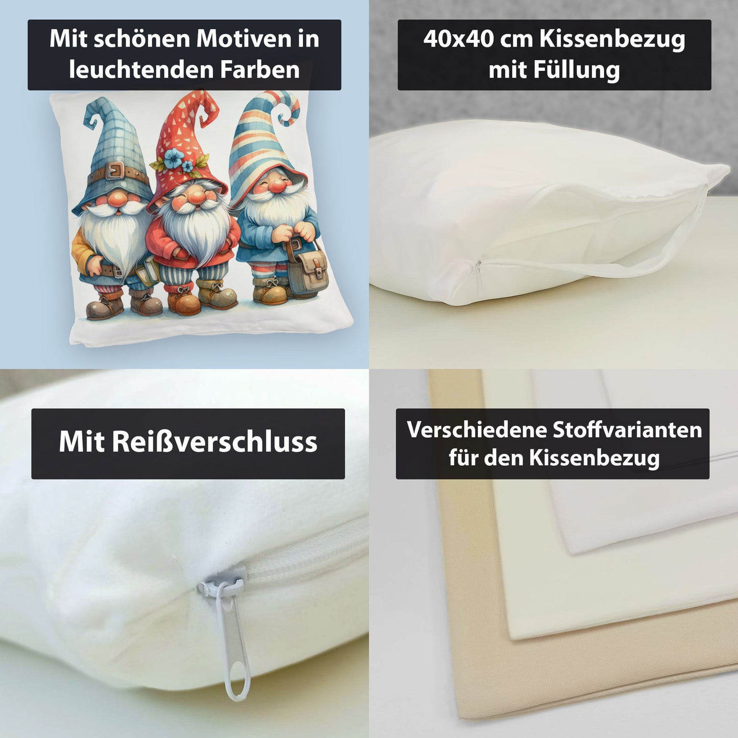 Kobolde mit bunten Mützen Kuschelkissen