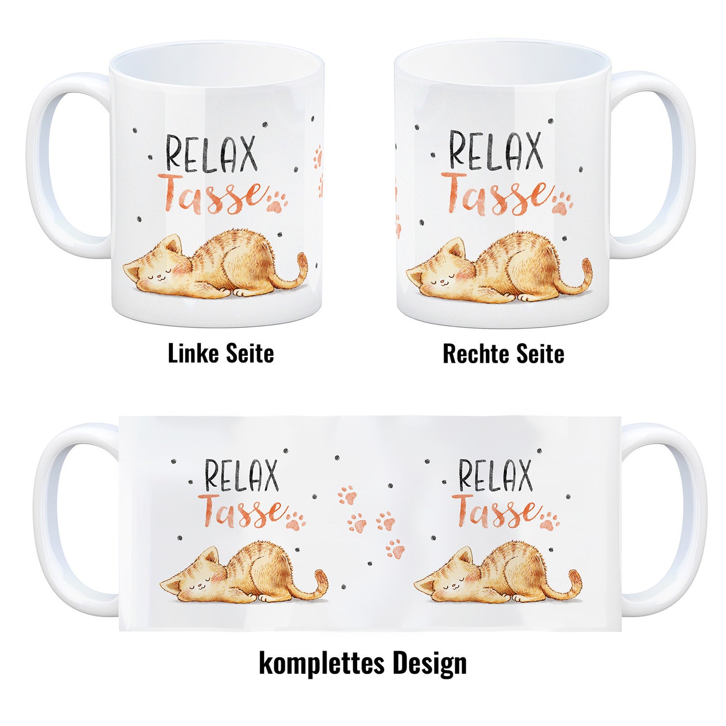 Relaxte Katze Kaffeebecher mit Spruch Relax Tasse