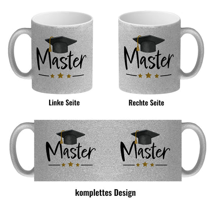 Master bestanden Glitzer-Kaffeebecher mit Masterhut