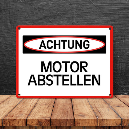 Motor abstellen Warn- und Hinweisschild im modernen Design