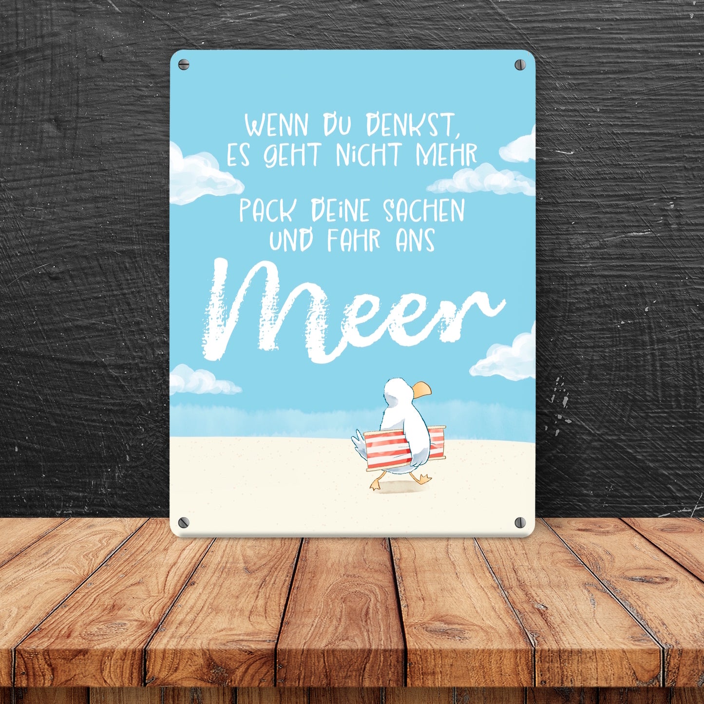 Möwe Metallschild XL in 21x28 cm mit Spruch Fahr ans Meer