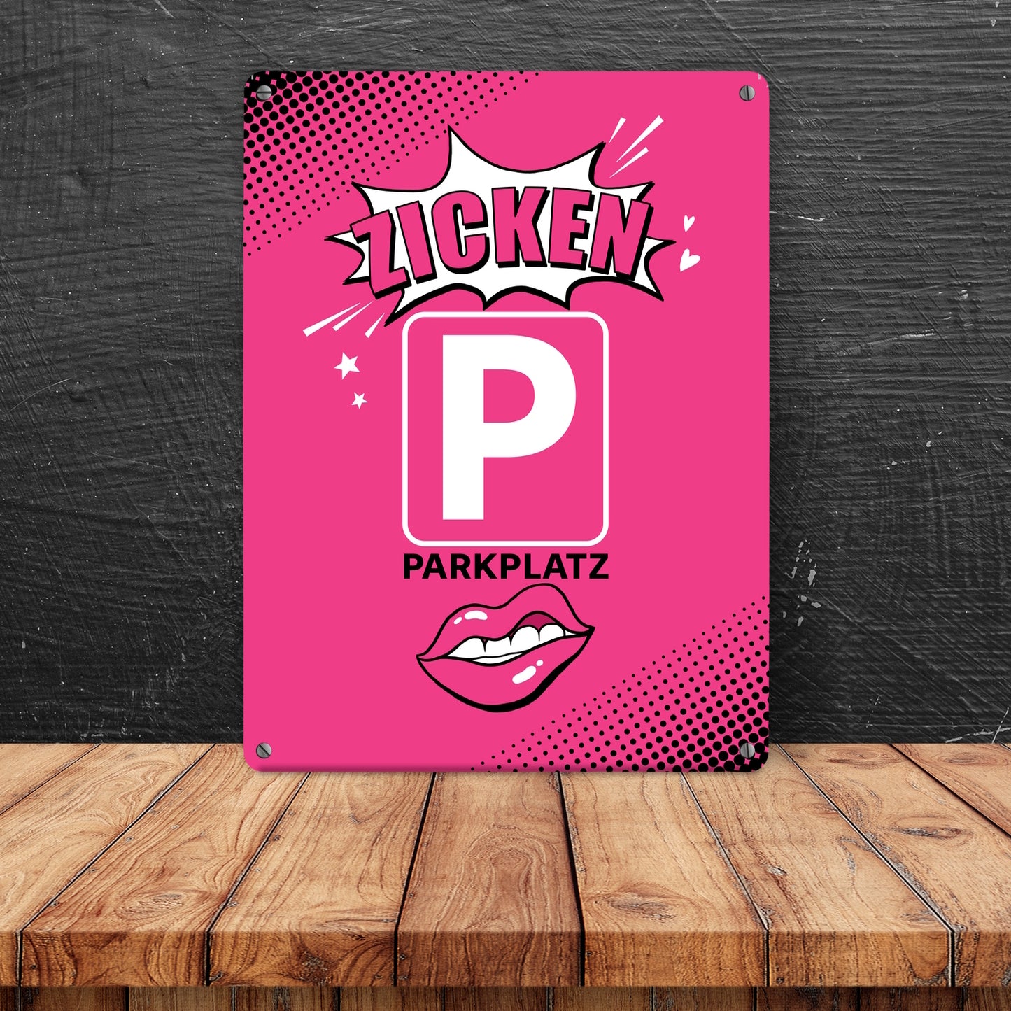 Zicke Metallschild XL in 21x28 cm mit Spruch Zicken Parkplatz