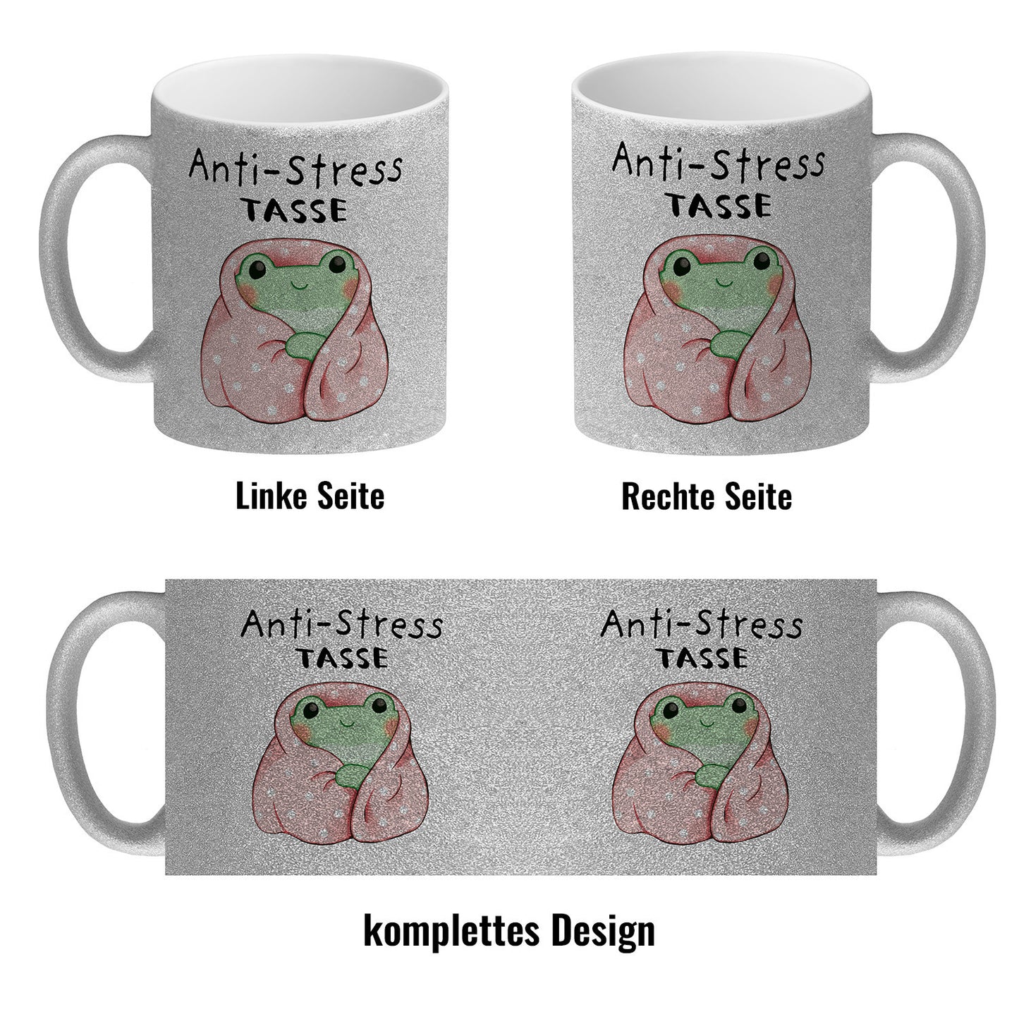 Frosch in rosa Decke mit Spruch Anti-Stress Tasse