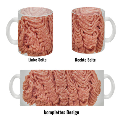 Glas Tasse mit Hackfleisch Motiv